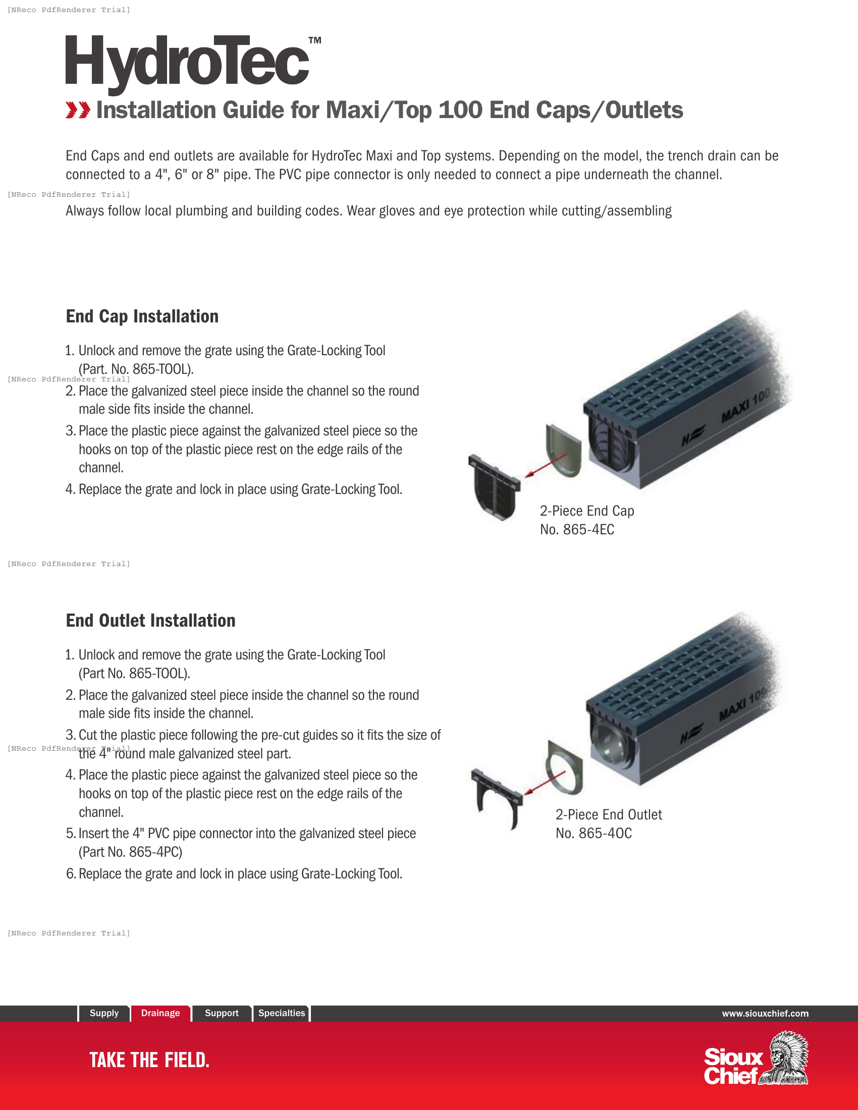 865 SERIES - HYDROTEC 100 CAP & OUTLET - INSTALLATION GUIDE.PDF Technical Document